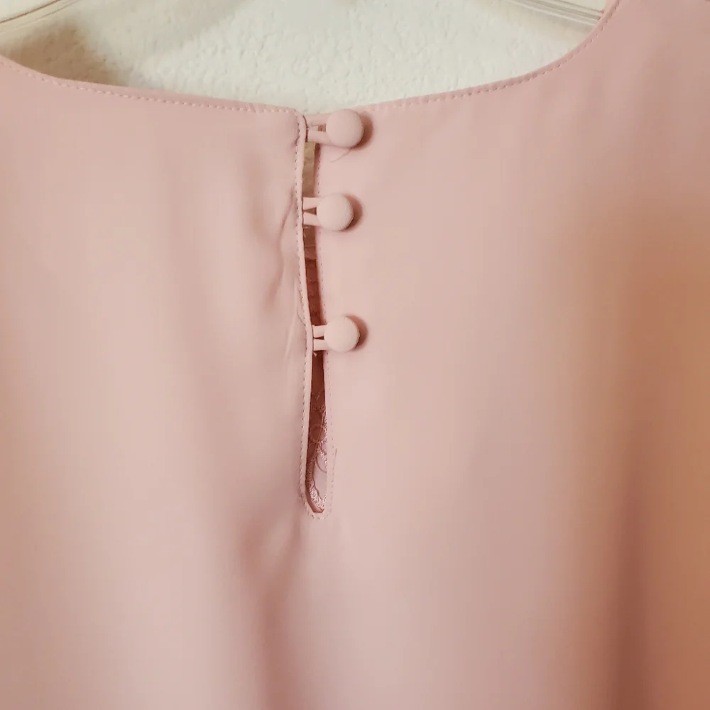 MEDIUM 10 Petite Vintage 90's Pink Embroidered Blouse - Picture 3 of 7